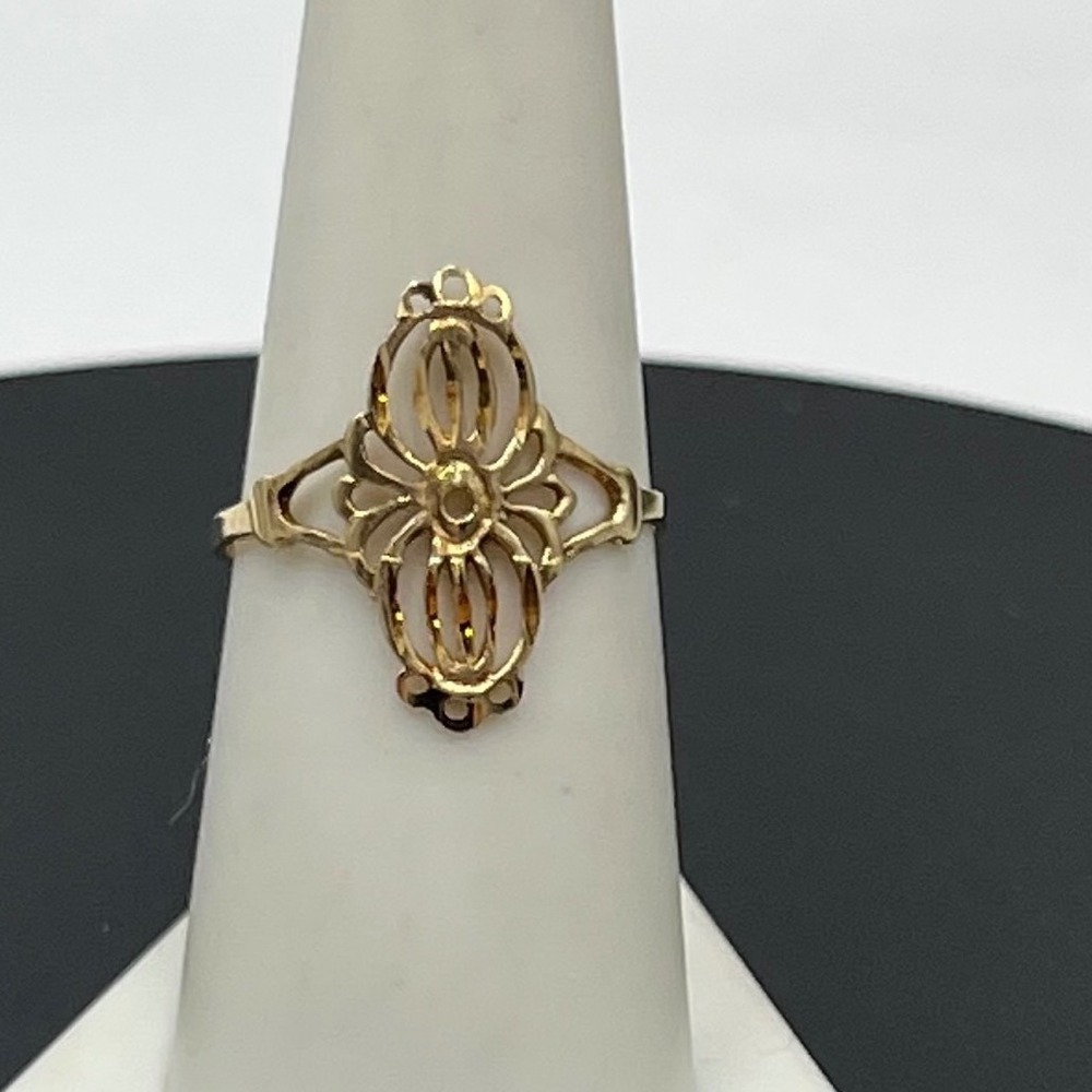 UTC Vintage 10K Yellow Gold Filigree Openwork Marquise Cocktail Shield Ring Sz 8